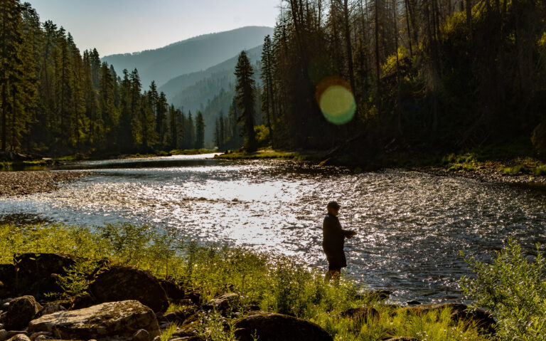 Angler fly fishing on the Bitterroot River near Darby, Montana